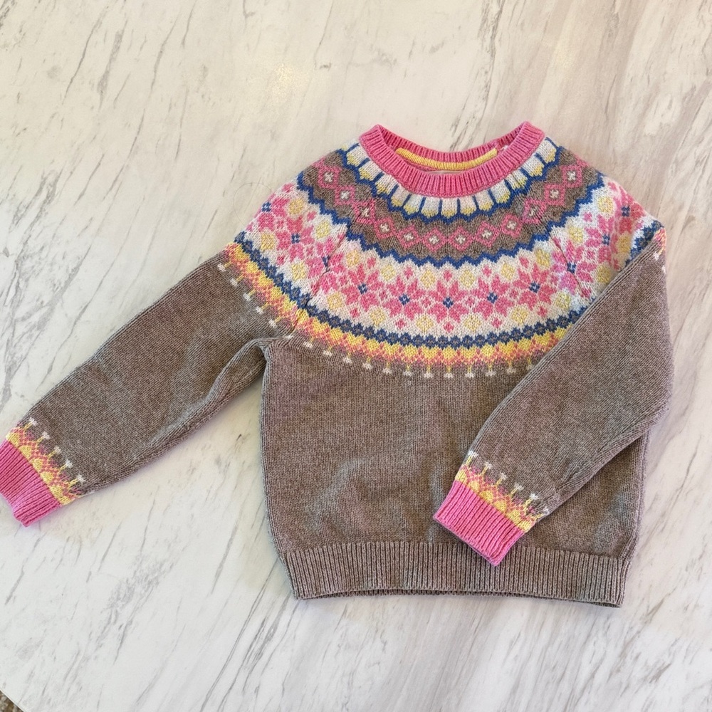 Mini Boden Colorful Girls Fair Isle Sweater, size 5-6